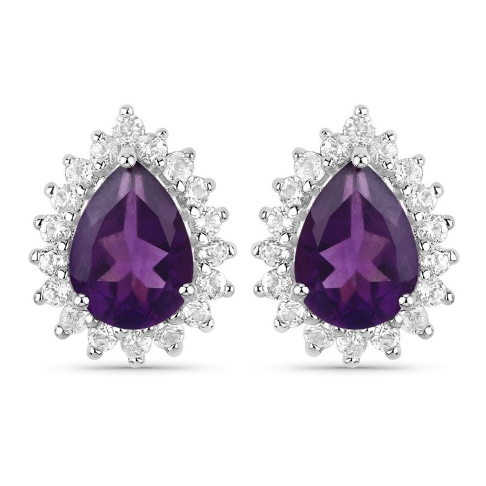 Plated 18KT White Gold 1.36ctw Amethyst and Topaz Earrings